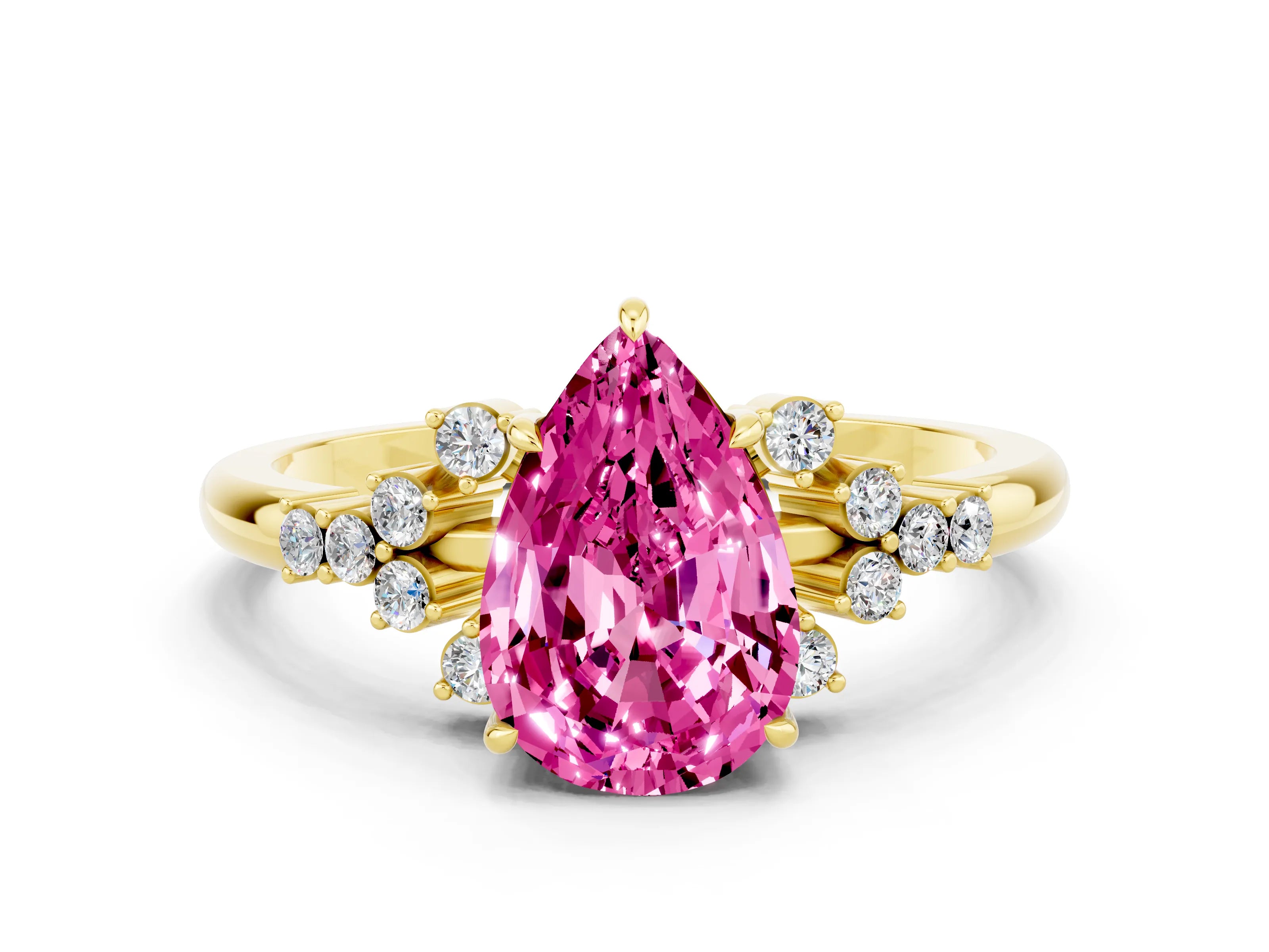 Yellow gold Pear Cut Pink Sapphire Ring with Side Stones and Four-Prong Setting_60