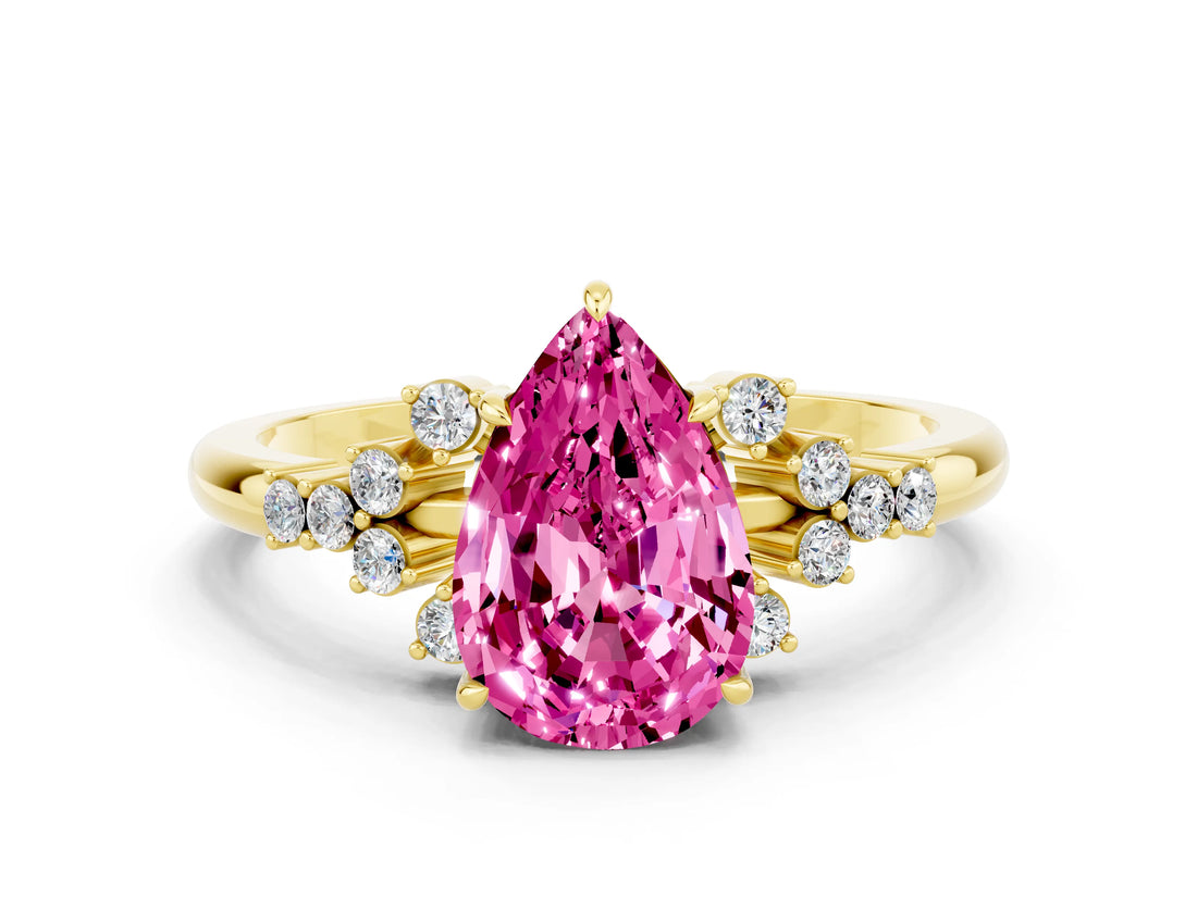 Yellow gold Pear Cut Pink Sapphire Ring with Side Stones and Four-Prong Setting_60
