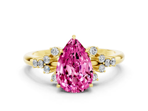 Yellow gold Pear Cut Pink Sapphire Ring with Side Stones and Four-Prong Setting_60