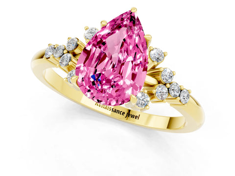 Yellow gold Pear Cut Pink Sapphire Ring with Side Stones and Four-Prong Setting_61