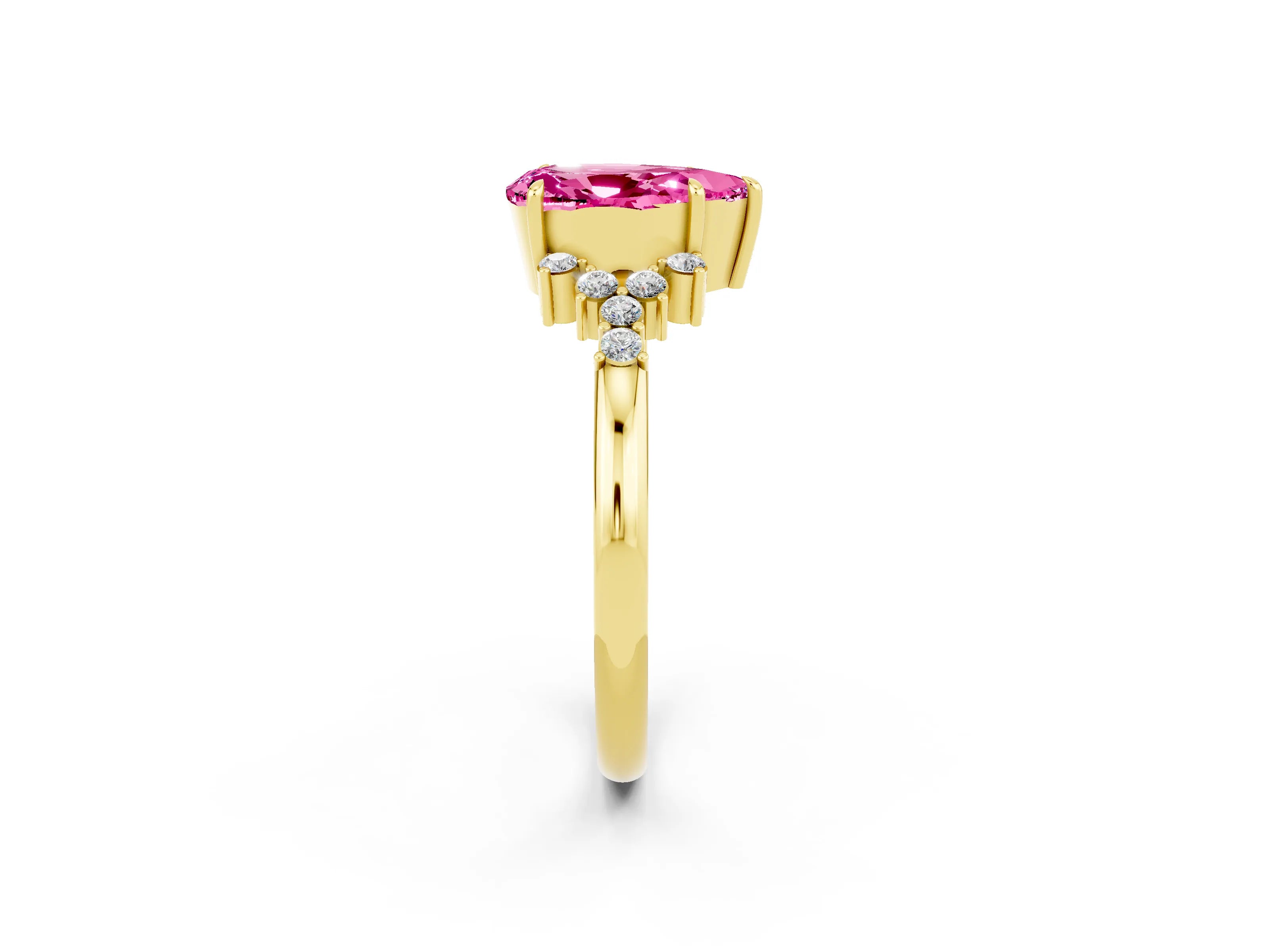 Yellow gold Pear Cut Pink Sapphire Ring with Side Stones and Four-Prong Setting_62