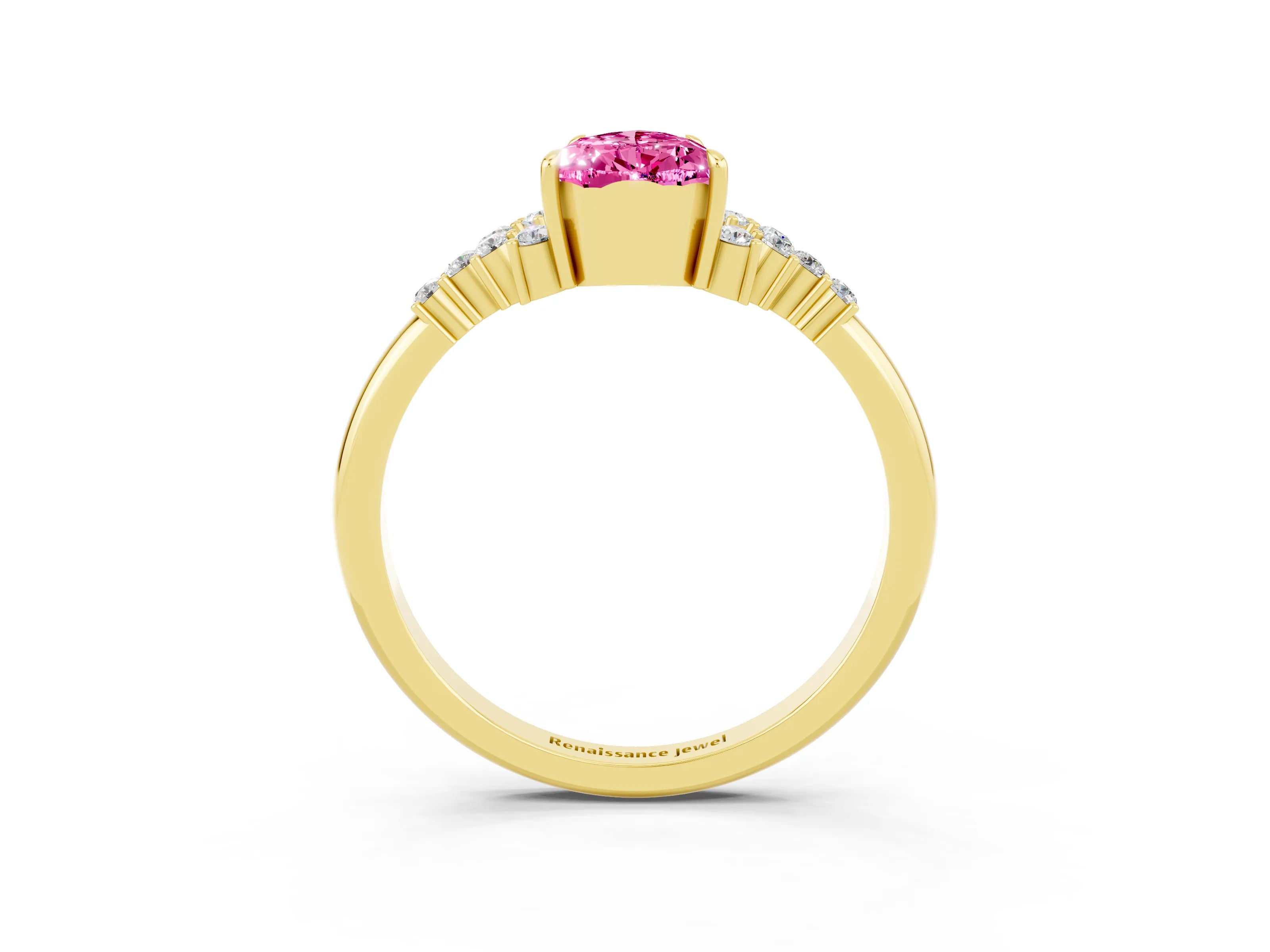 Yellow gold Pear Cut Pink Sapphire Ring with Side Stones and Four-Prong Setting_63