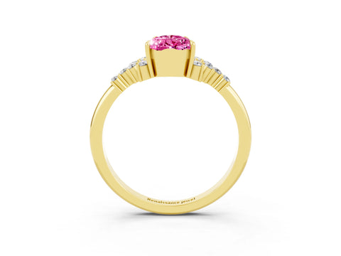 Yellow gold Pear Cut Pink Sapphire Ring with Side Stones and Four-Prong Setting_63