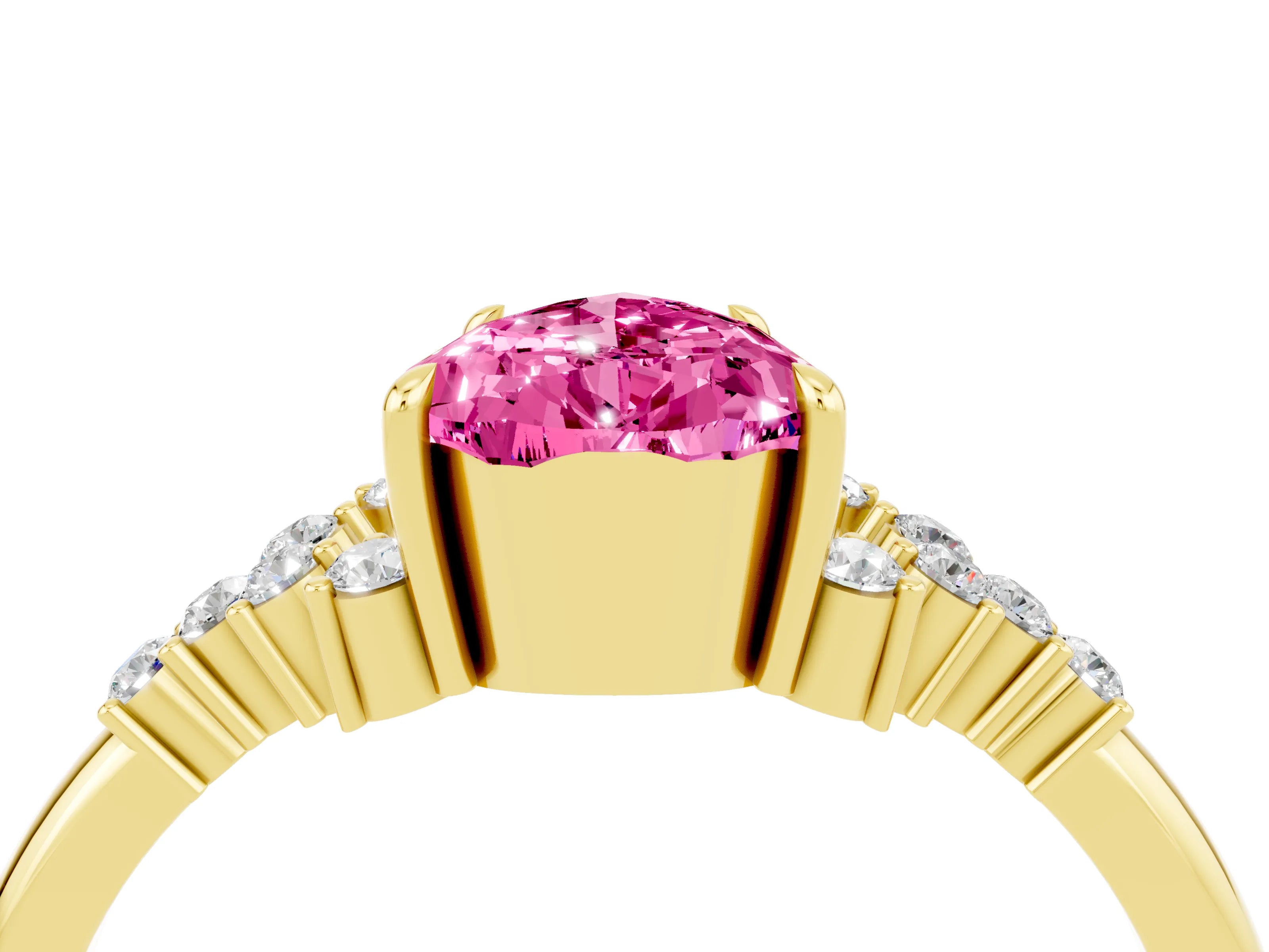 Yellow gold Pear Cut Pink Sapphire Ring with Side Stones and Four-Prong Setting_64