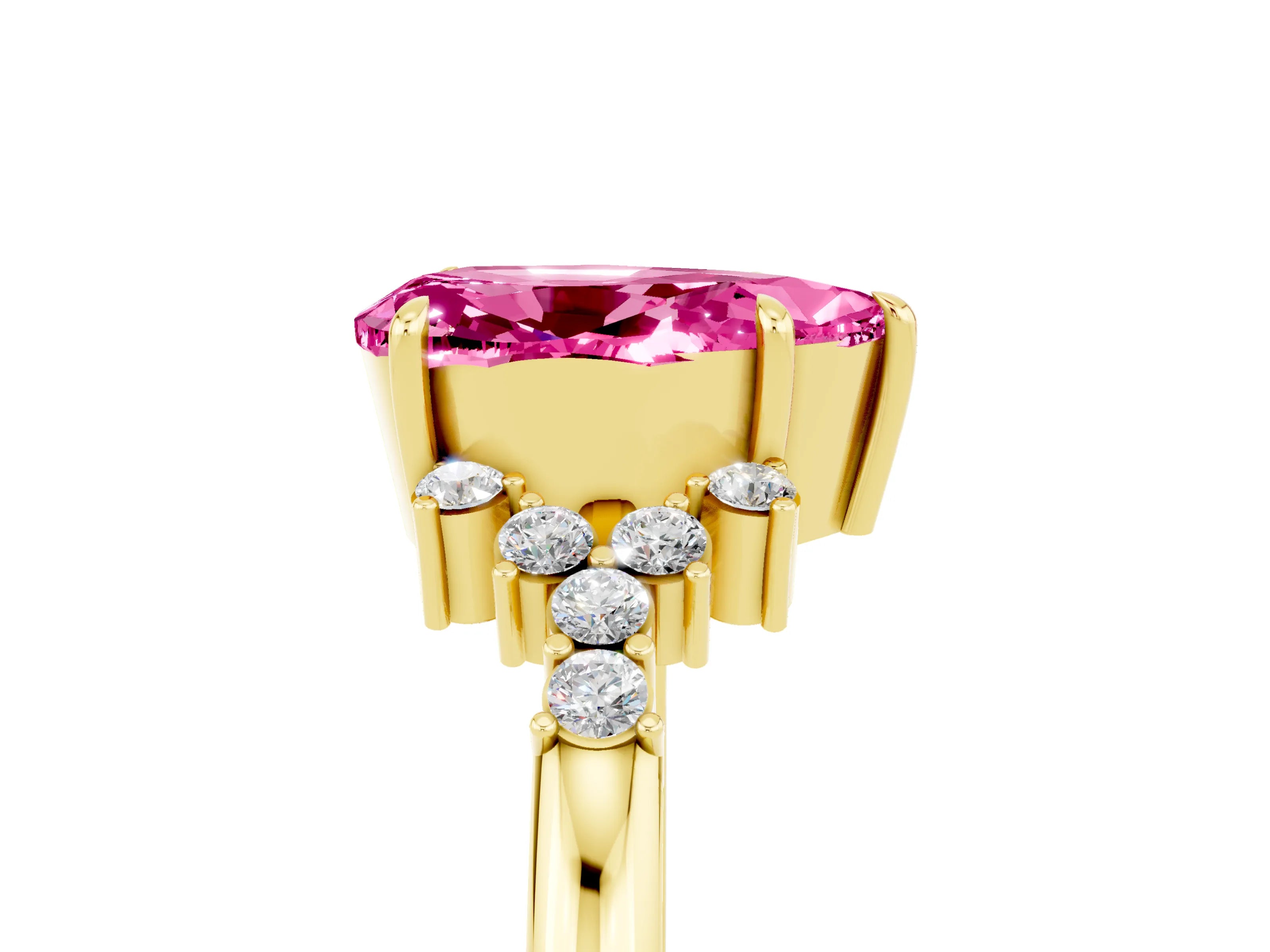 Yellow gold Pear Cut Pink Sapphire Ring with Side Stones and Four-Prong Setting_65