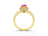Yellow gold Pear Cut Pink Sapphire Scalloped Halo Engagement Ring with Round Shared Prong Band_27