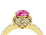 Yellow gold Pear Cut Pink Sapphire Scalloped Halo Engagement Ring with Round Shared Prong Band_28