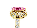 Yellow gold Pear Cut Pink Sapphire Scalloped Halo Engagement Ring with Round Shared Prong Band_29