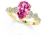 Yellow gold Pear Cut Pink Sapphire Scattered Round Accent Ring with Prong Setting_13