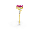 Yellow gold Pear Cut Pink Sapphire Scattered Round Accent Ring with Prong Setting_14