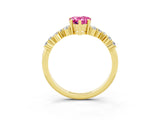 Yellow gold Pear Cut Pink Sapphire Scattered Round Accent Ring with Prong Setting_15