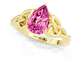 Yellow gold Pear Cut Pink Sapphire Solitaire Celtic Knot Ring with Four-Prong Setting_37