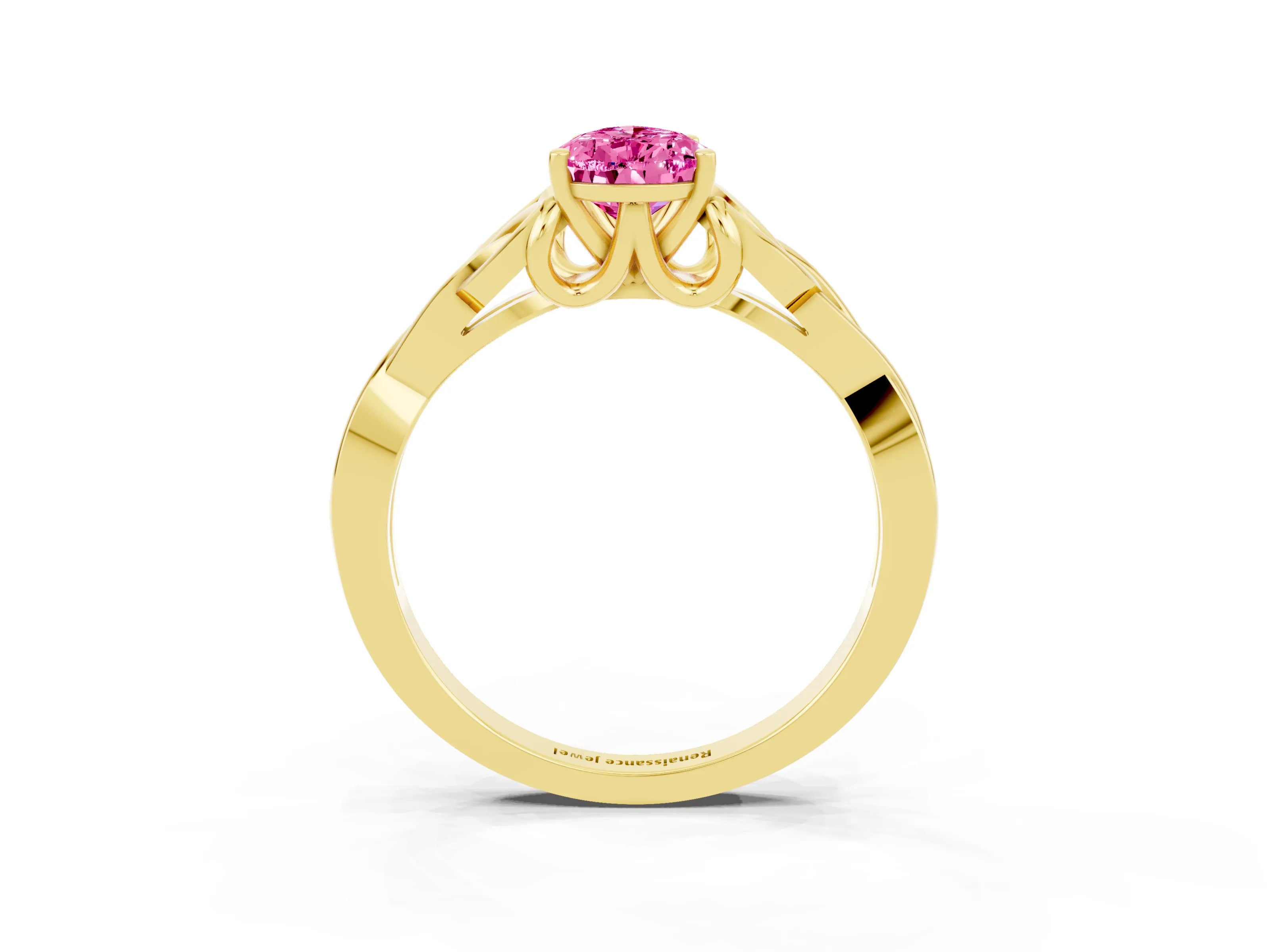 Yellow gold Pear Cut Pink Sapphire Solitaire Celtic Knot Ring with Four-Prong Setting_39