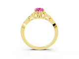Yellow gold Pear Cut Pink Sapphire Solitaire Celtic Knot Ring with Four-Prong Setting_39