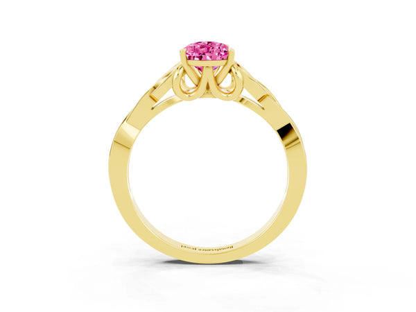 Yellow gold Pear Cut Pink Sapphire Solitaire Celtic Knot Ring with Four-Prong Setting