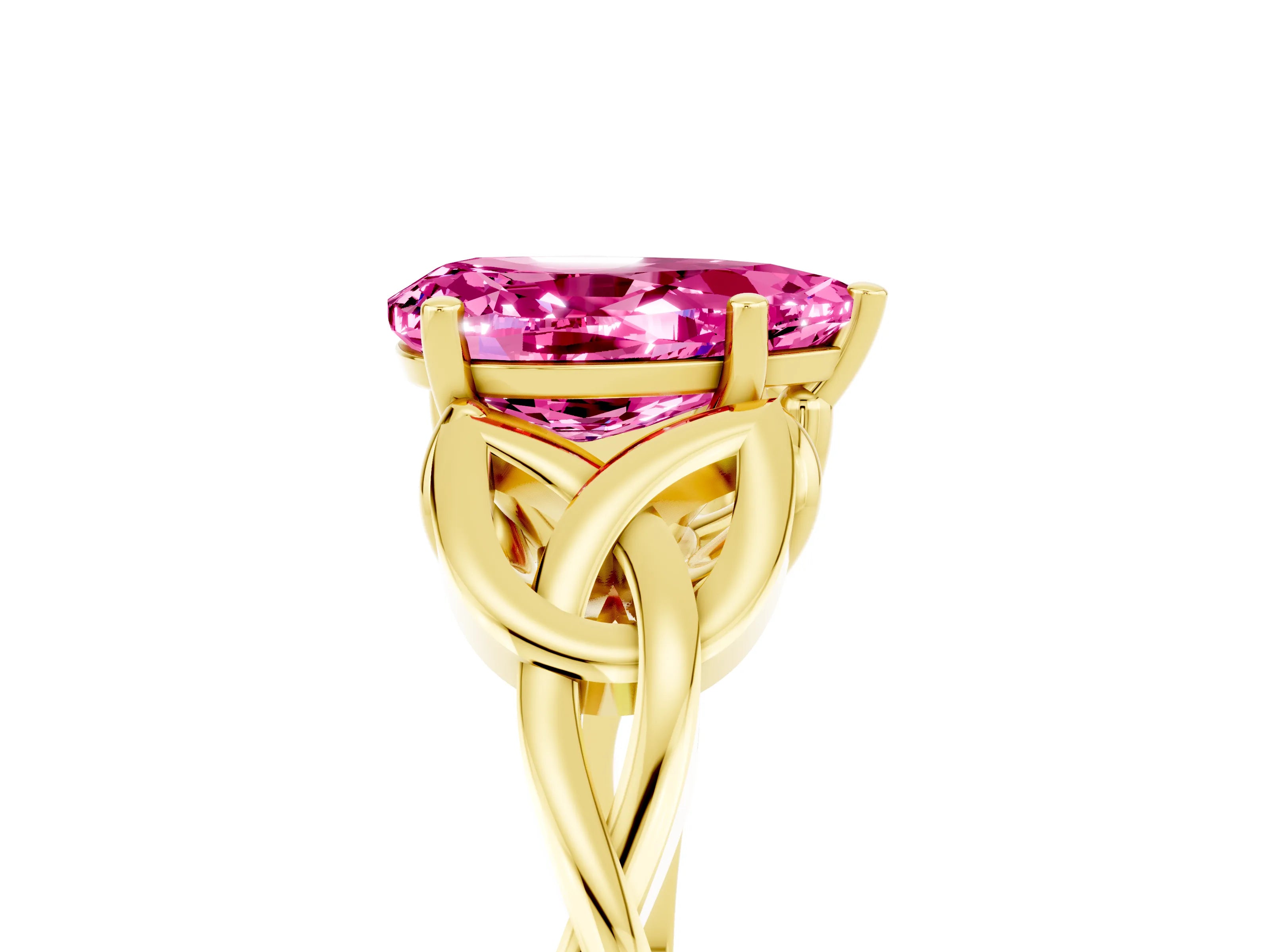 Yellow gold Pear Cut Pink Sapphire Solitaire Celtic Knot Ring with Four-Prong Setting_41