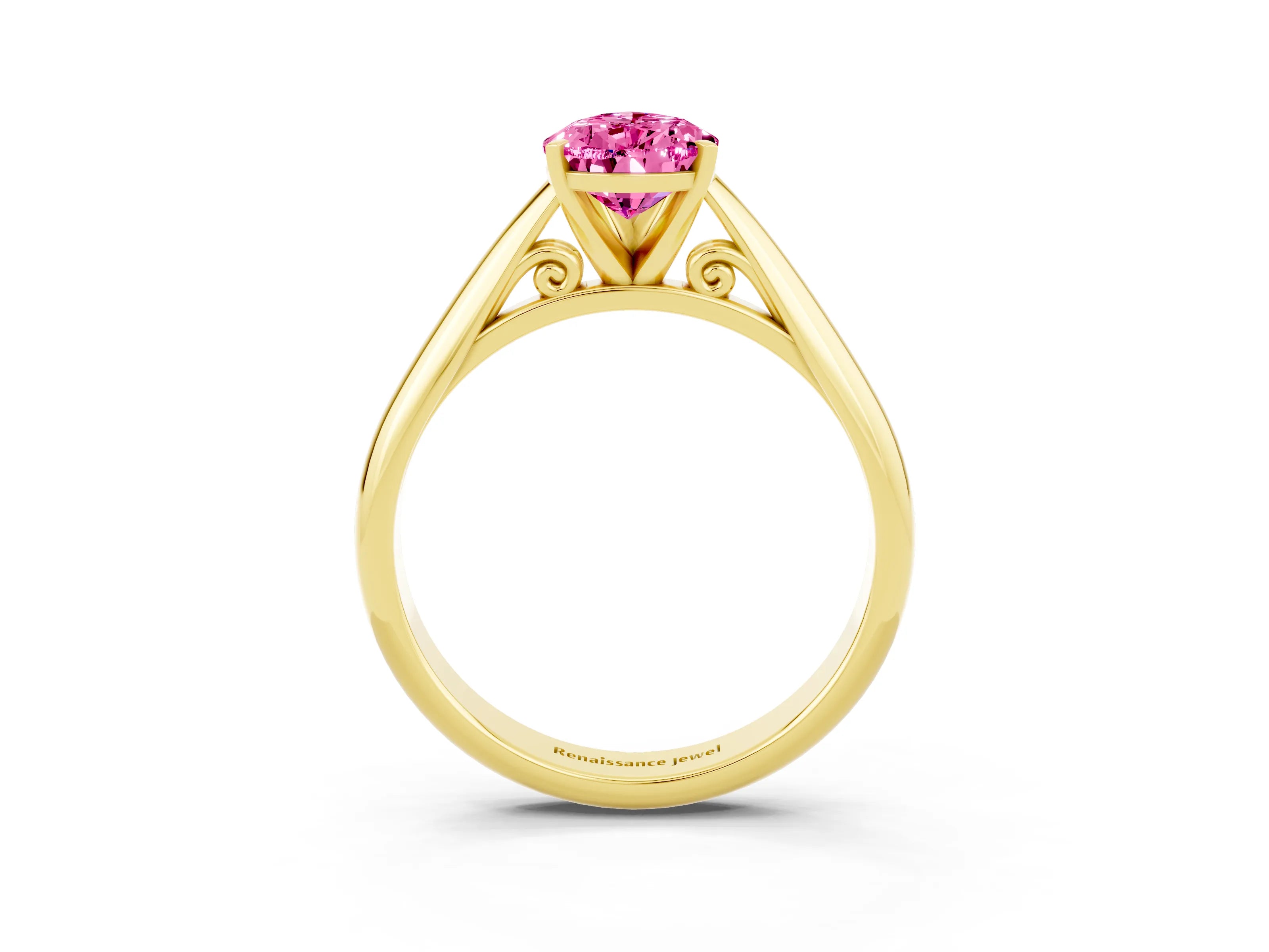 Yellow gold Pear Cut Pink Sapphire Solitaire Engagement Ring with Cathedral Setting and Four-Prong Mount_15