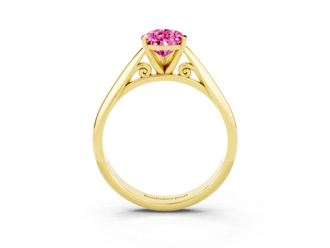 Yellow gold Pear Cut Pink Sapphire Solitaire Engagement Ring with Cathedral Setting and Four-Prong Mount_15