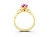 Yellow gold Pear Cut Pink Sapphire Solitaire Engagement Ring with Cathedral Setting and Four-Prong Mount_27