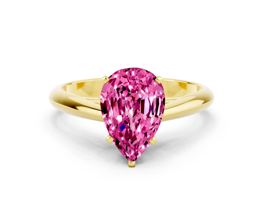 Yellow gold Pear Cut Pink Sapphire Solitaire Engagement Ring with Cathedral Setting and Four-Prong Mount_66
