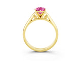 Yellow gold Pear Cut Pink Sapphire Solitaire Engagement Ring with Cathedral Setting and Four-Prong Mount_69