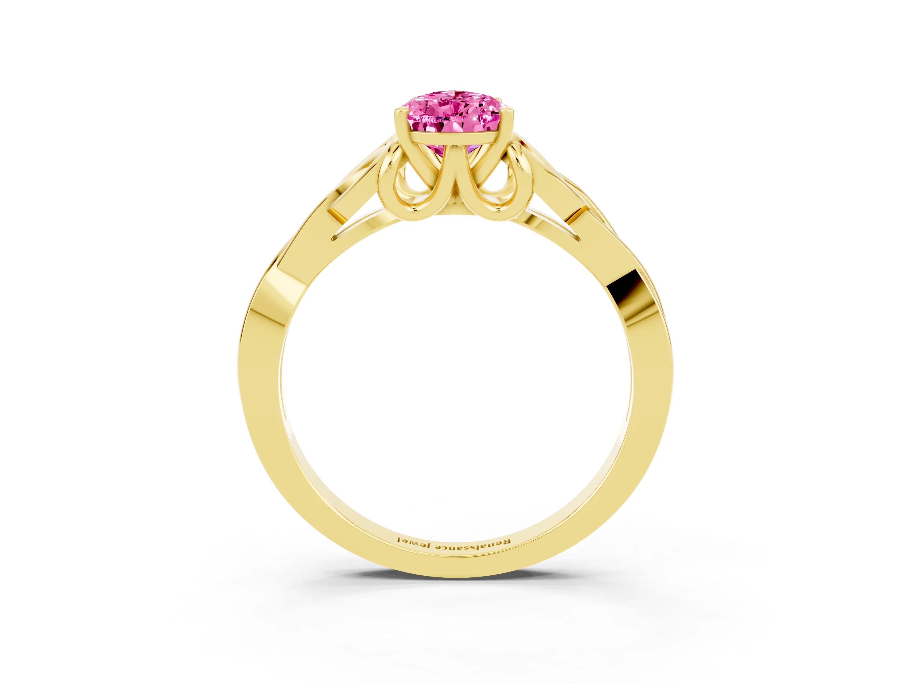 Yellow gold Pear Cut Pink Sapphire Solitaire Engagement Ring with Celtic Knot Band and Four-Prong Setting_27