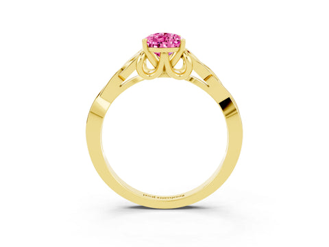 Yellow gold Pear Cut Pink Sapphire Solitaire Engagement Ring with Celtic Knot Band and Four-Prong Setting_27