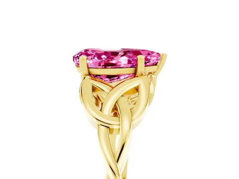 Yellow gold Pear Cut Pink Sapphire Solitaire Engagement Ring with Celtic Knot Band and Four-Prong Setting_29