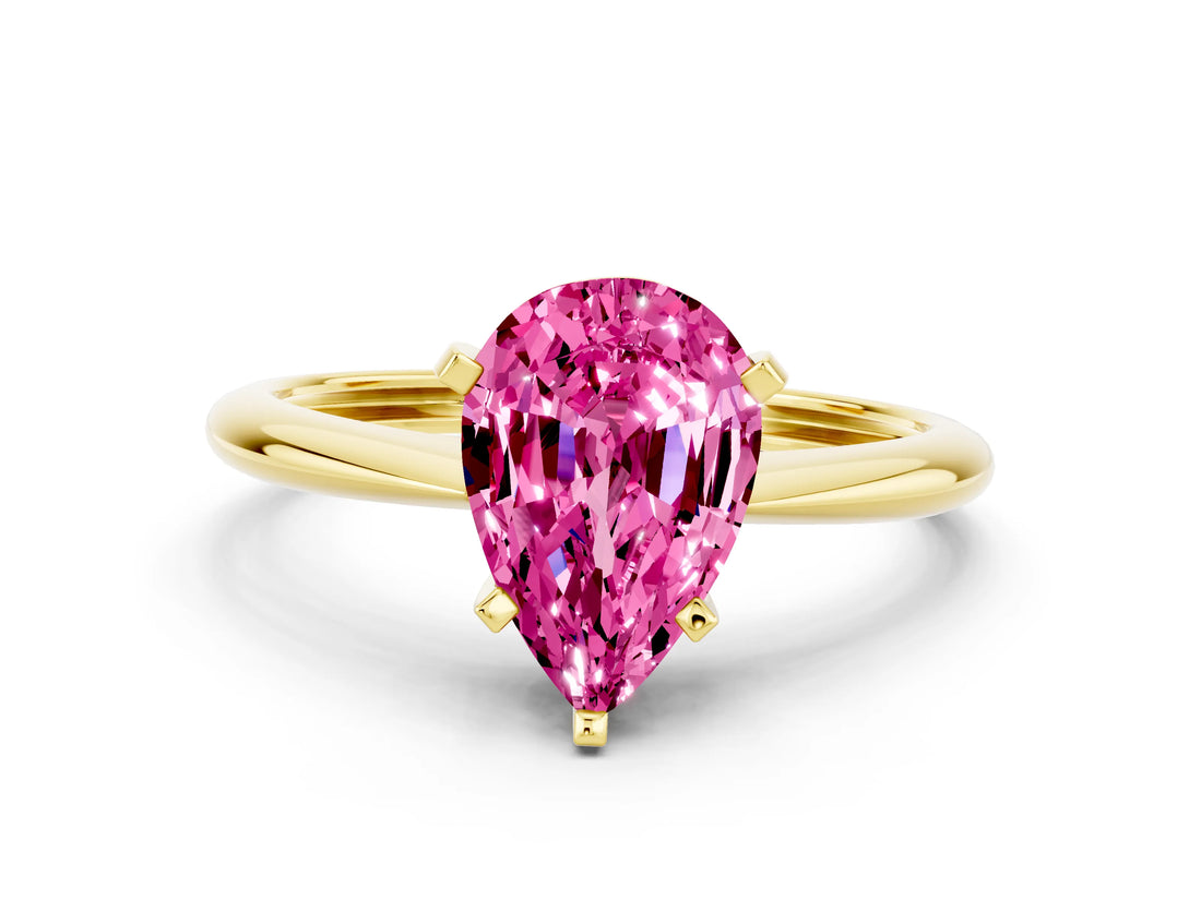 Yellow gold Pear Cut Pink Sapphire Solitaire Engagement Ring with Classic Band and Four-Prong Setting_24