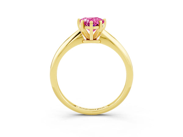 Yellow gold Pear Cut Pink Sapphire Solitaire Engagement Ring with Classic Band and Four-Prong Setting