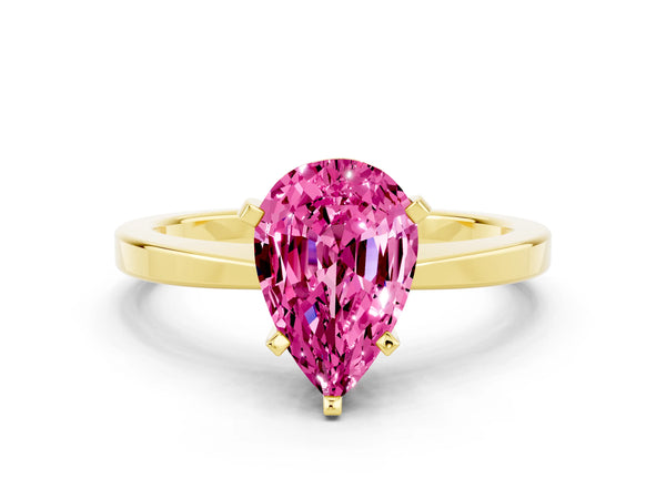 Yellow gold Pear Cut Pink Sapphire Solitaire Engagement Ring with Classic Band and Four-Prong Setting