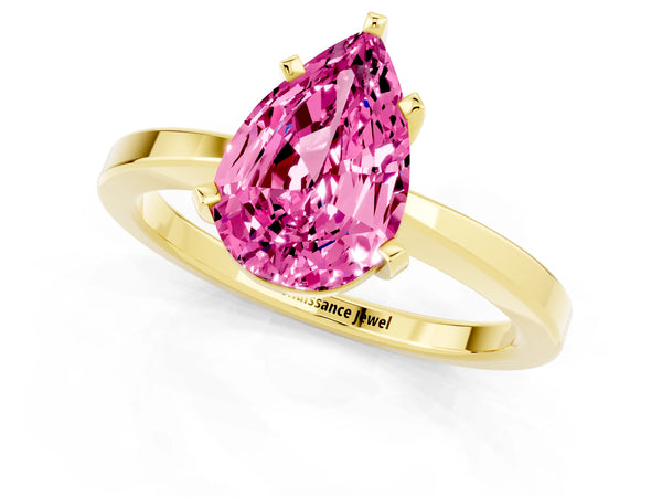 Yellow gold Pear Cut Pink Sapphire Solitaire Engagement Ring with Classic Band and Four-Prong Setting