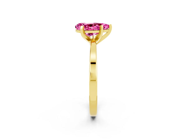 Yellow gold Pear Cut Pink Sapphire Solitaire Engagement Ring with Classic Band and Four-Prong Setting