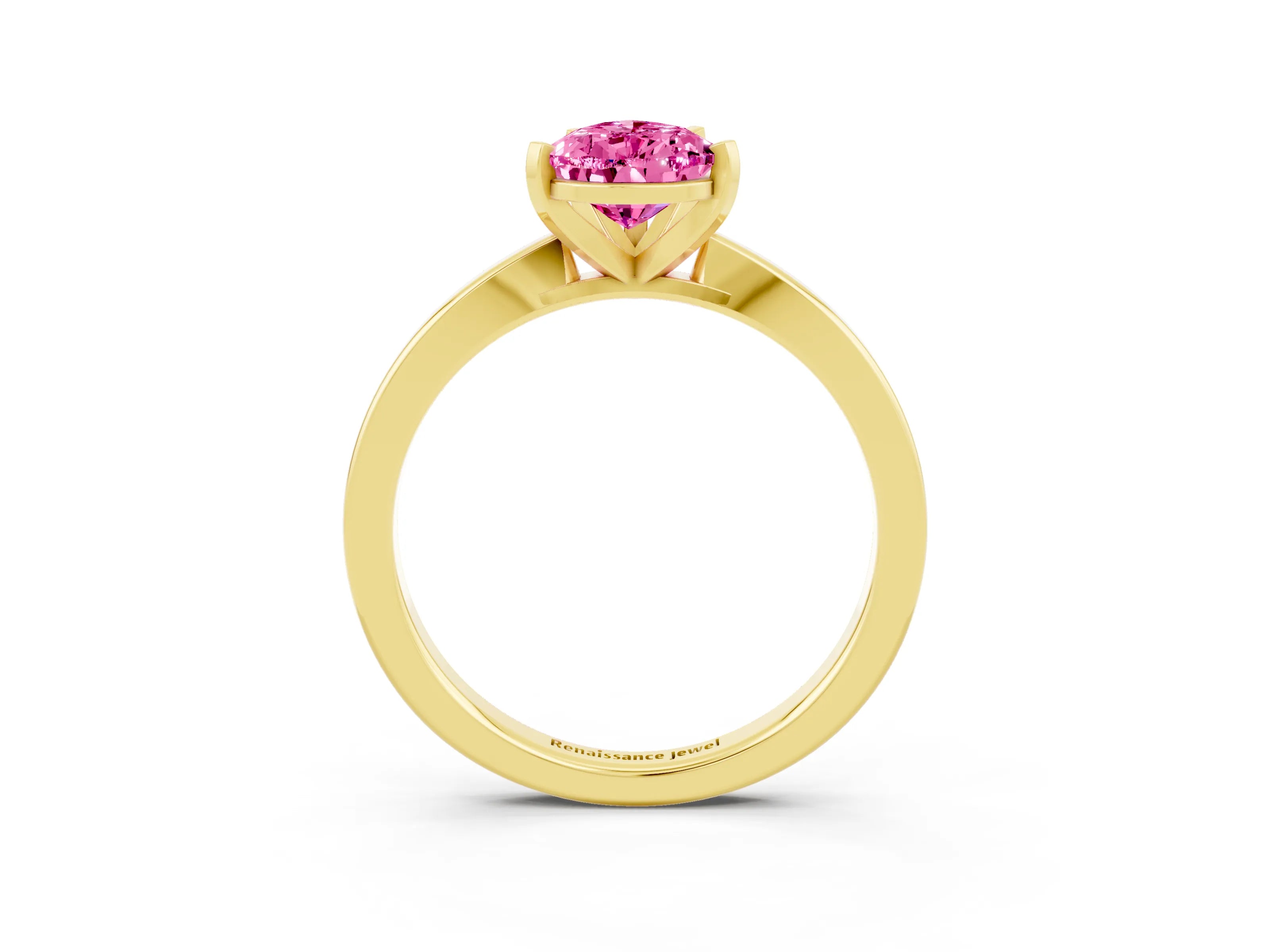 Yellow gold Pear Cut Pink Sapphire Solitaire Engagement Ring with Classic Band and Four-Prong Setting_63