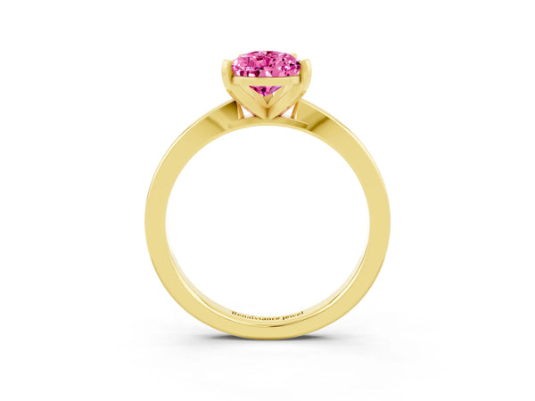 Yellow gold Pear Cut Pink Sapphire Solitaire Engagement Ring with Classic Band and Four-Prong Setting