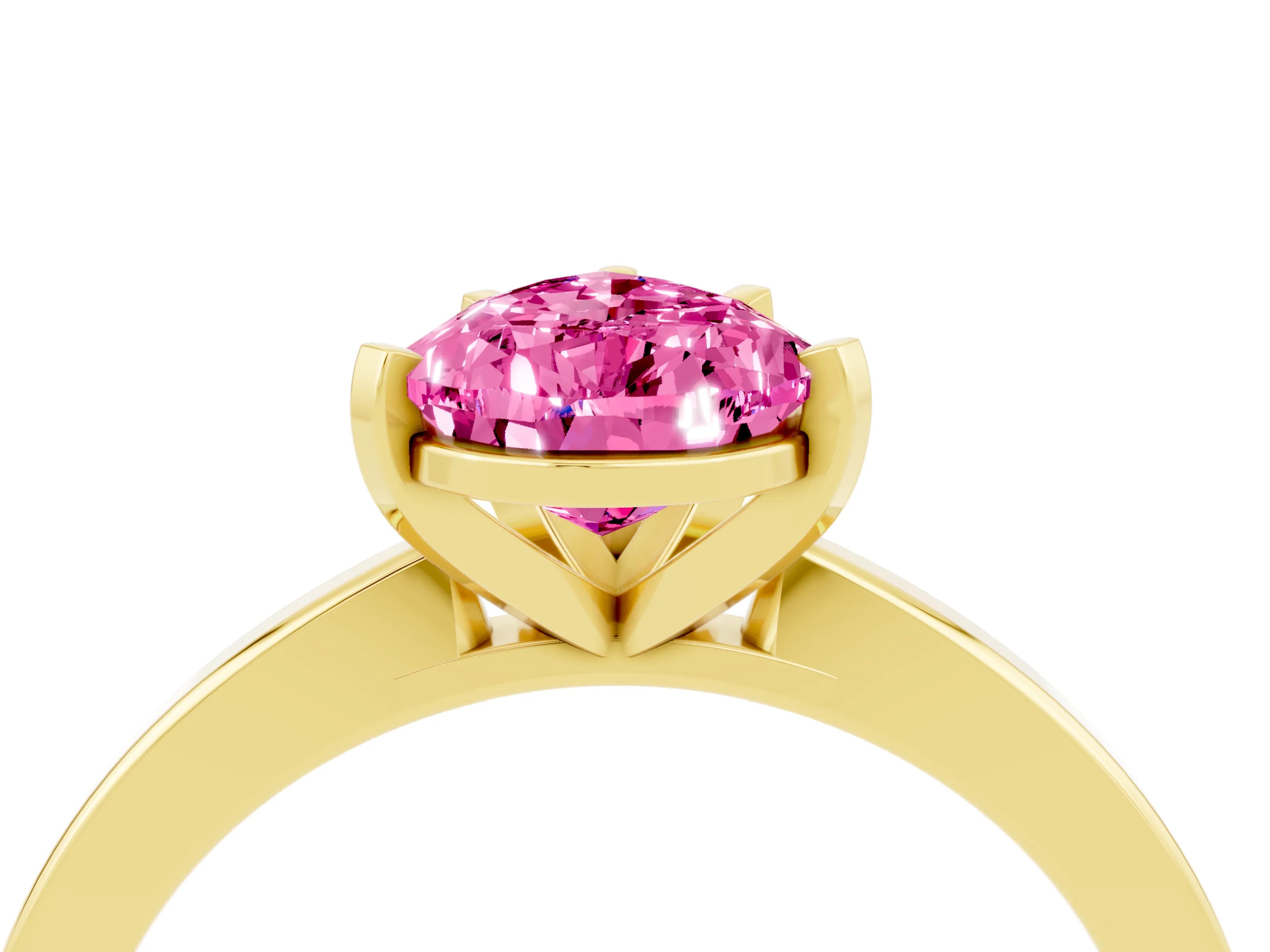 Yellow gold Pear Cut Pink Sapphire Solitaire Engagement Ring with Classic Band and Four-Prong Setting_64