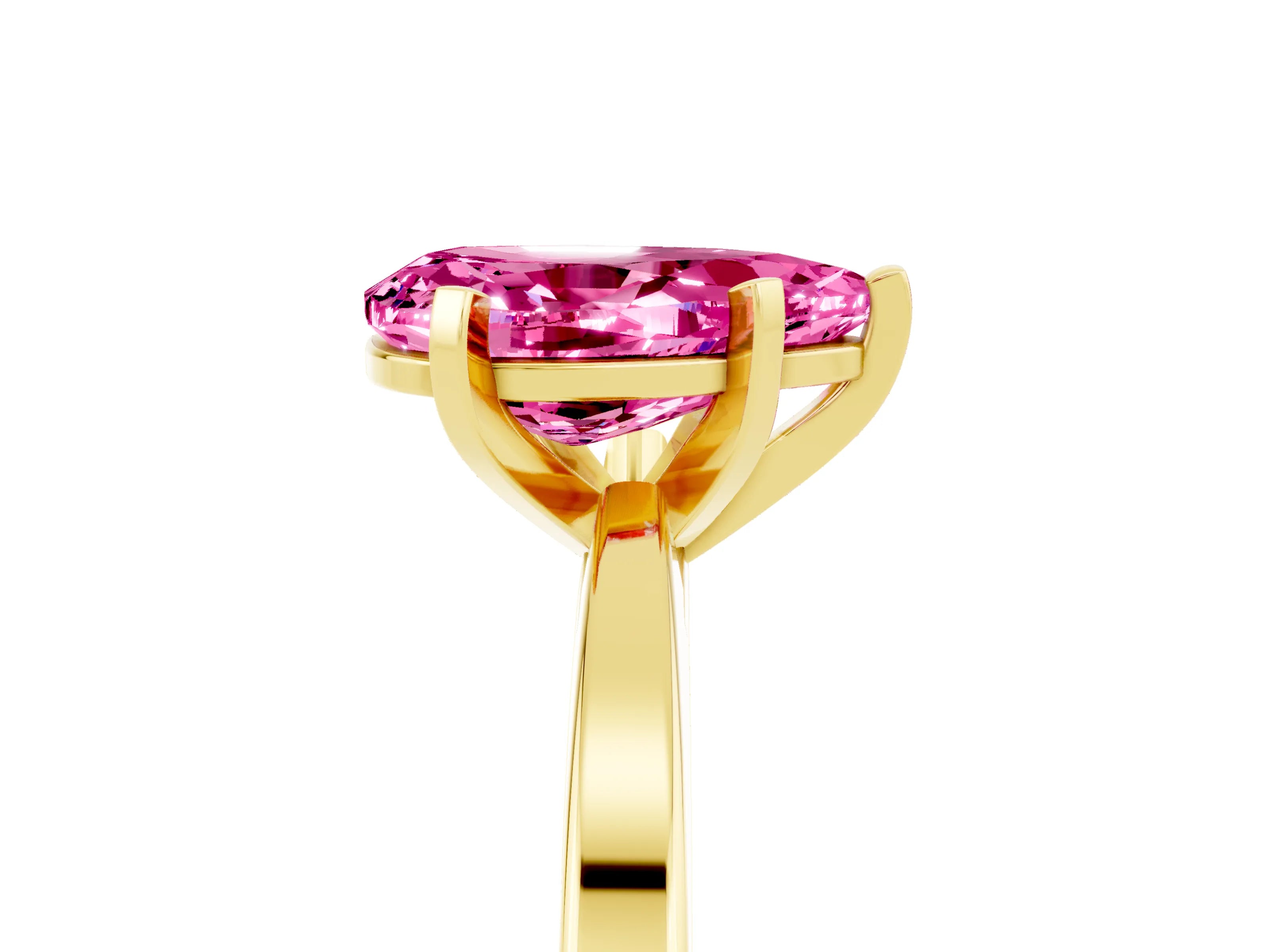 Yellow gold Pear Cut Pink Sapphire Solitaire Engagement Ring with Classic Band and Four-Prong Setting_65
