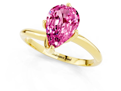 Yellow gold Pear Cut Pink Sapphire Solitaire Engagement Ring with Four-Prong Setting and Classic Band_13