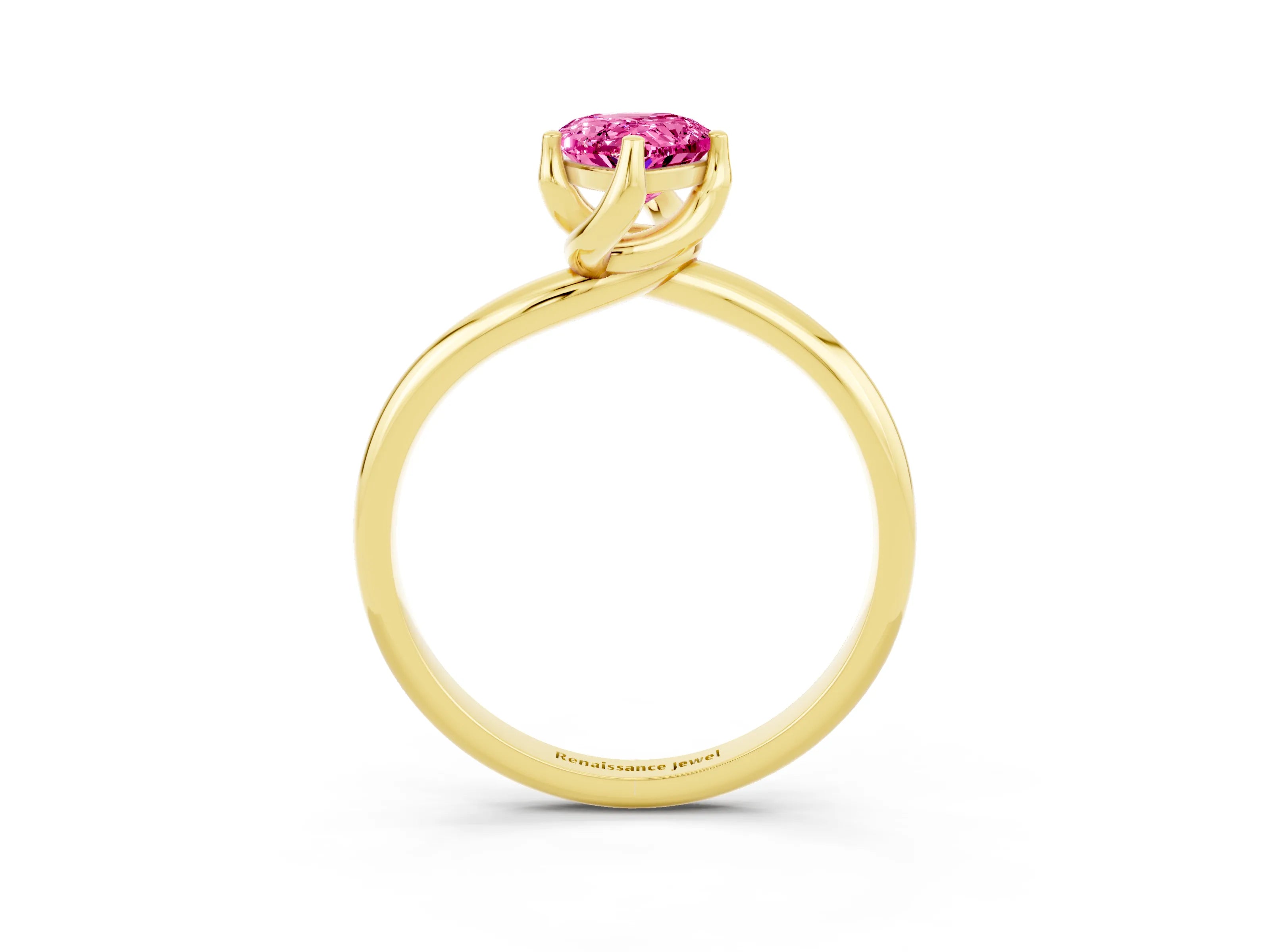 Yellow gold Pear Cut Pink Sapphire Solitaire Engagement Ring with Four-Prong Setting and Classic Band_15