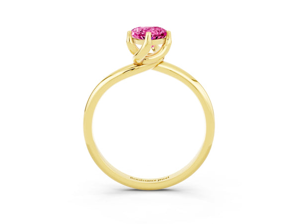 Yellow gold Pear Cut Pink Sapphire Solitaire Engagement Ring with Four-Prong Setting and Classic Band