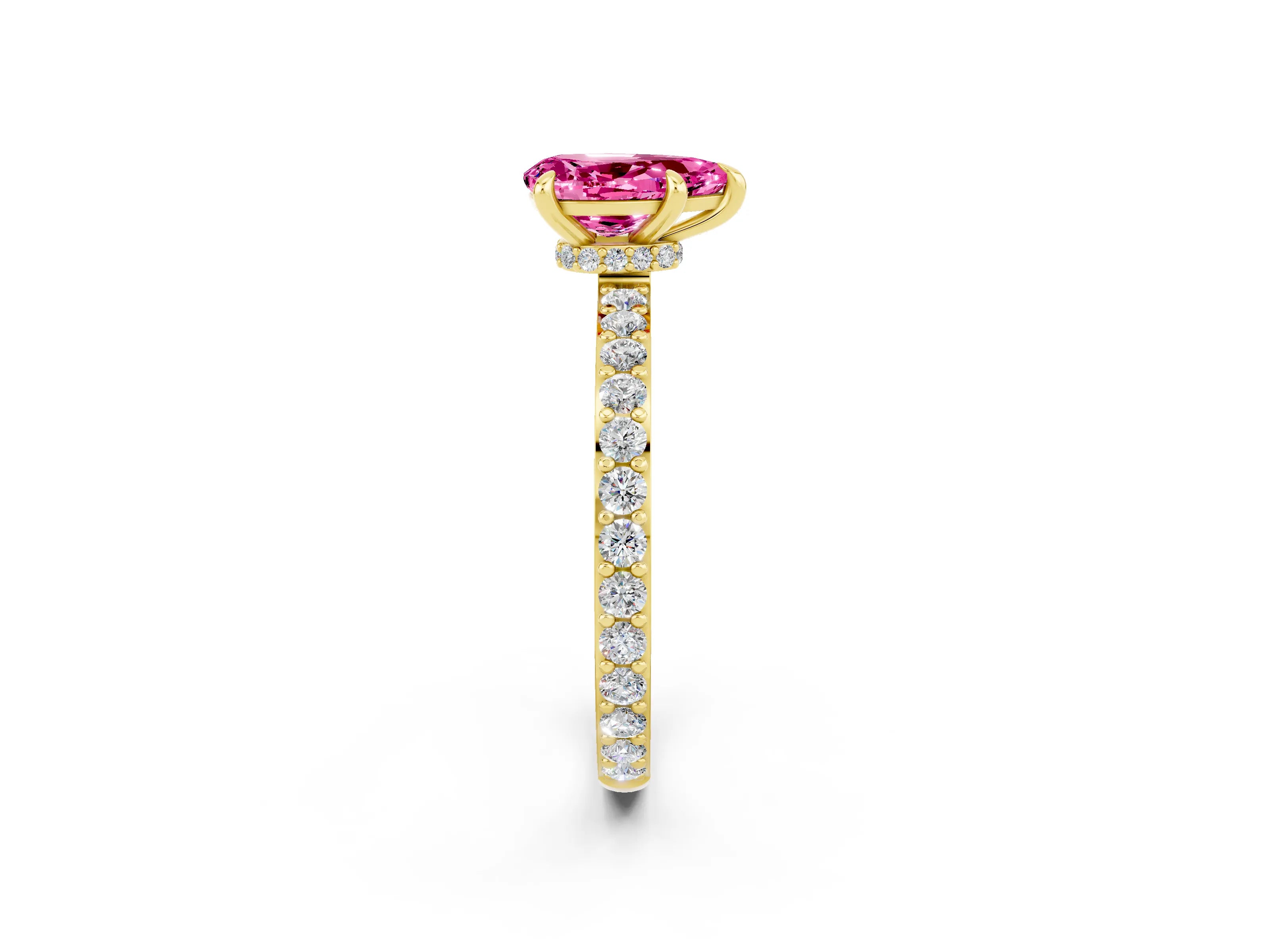 Yellow gold Pear Cut Pink Sapphire Solitaire Engagement Ring with Pavé Band and Four-Prong Setting_26
