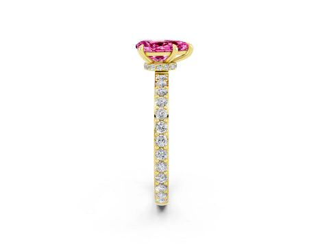 Yellow gold Pear Cut Pink Sapphire Solitaire Engagement Ring with Pavé Band and Four-Prong Setting_26