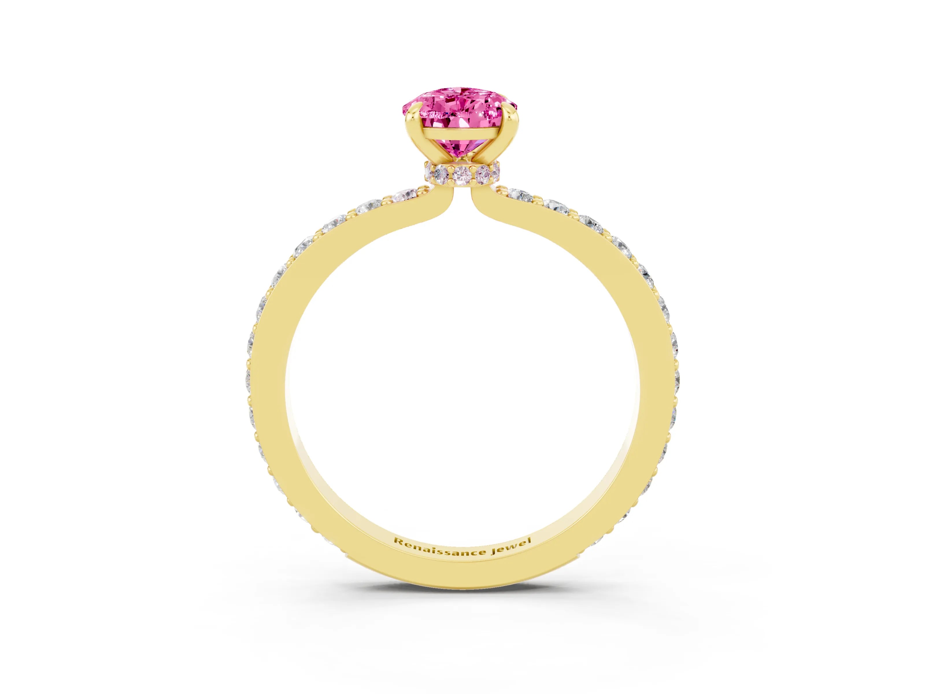 Yellow gold Pear Cut Pink Sapphire Solitaire Engagement Ring with Pavé Band and Four-Prong Setting_27
