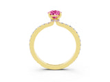 Yellow gold Pear Cut Pink Sapphire Solitaire Engagement Ring with Pavé Band and Four-Prong Setting_27