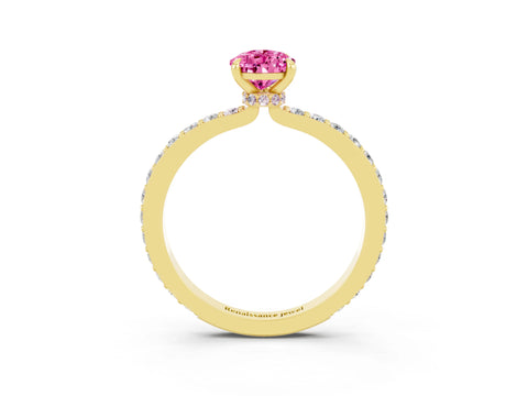 Yellow gold Pear Cut Pink Sapphire Solitaire Engagement Ring with Pavé Band and Four-Prong Setting_27