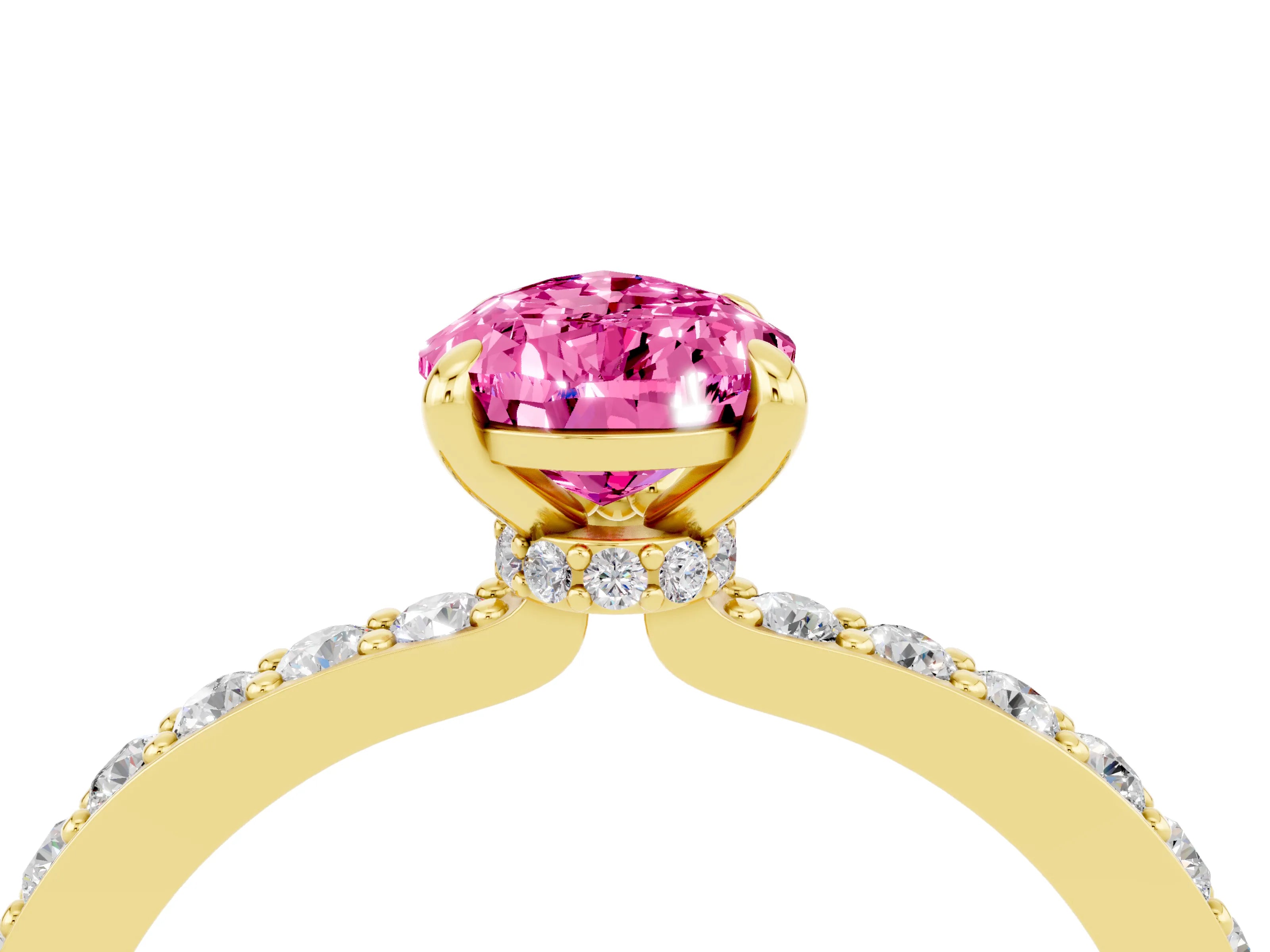 Yellow gold Pear Cut Pink Sapphire Solitaire Engagement Ring with Pavé Band and Four-Prong Setting_28