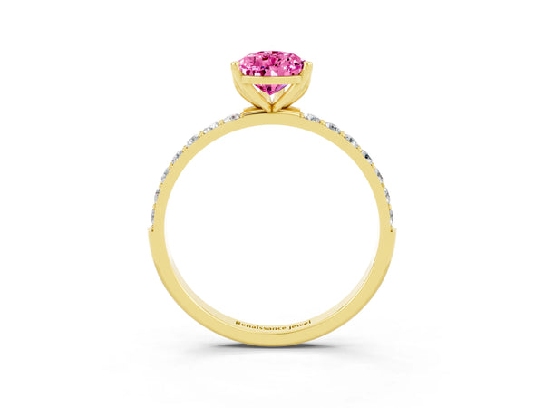 Yellow gold Pear Cut Pink Sapphire Solitaire Engagement Ring with Round  Pavé Band and Prong Setting