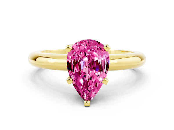 Yellow gold Pear Cut Pink Sapphire Solitaire Engagement Ring with Round Band and Four-Prong Setting