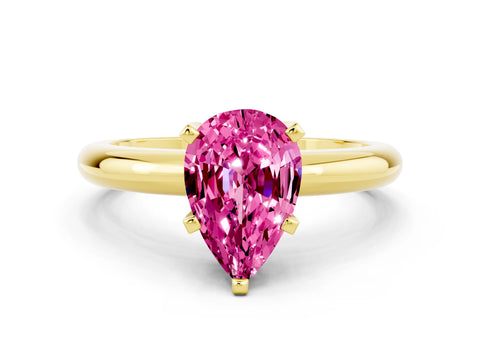 Yellow gold Pear Cut Pink Sapphire Solitaire Engagement Ring with Round Band and Four-Prong Setting_24