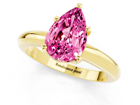 Yellow gold Pear Cut Pink Sapphire Solitaire Engagement Ring with Round Band and Four-Prong Setting_25